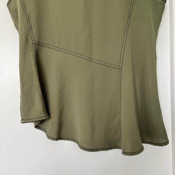 Worthington Seersucker Cap Sleeve Asymmetric Blouse Olive Green Women's Medium - Picture 3 of 6